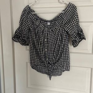old navy black and white checkered blouse, size small